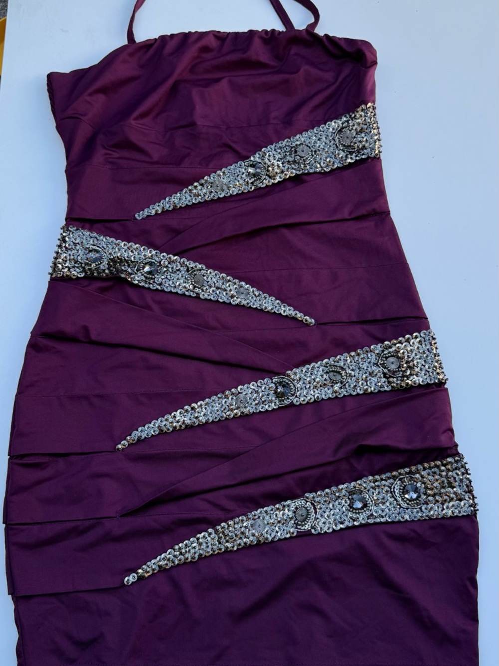 Nikibiki Plum Strapless Dress with Silver Sequin Accents